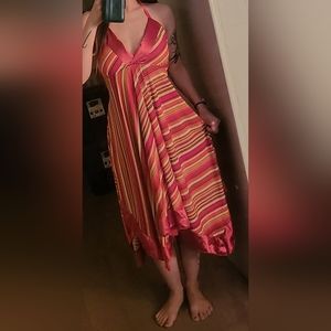 Satin stripe halter dress